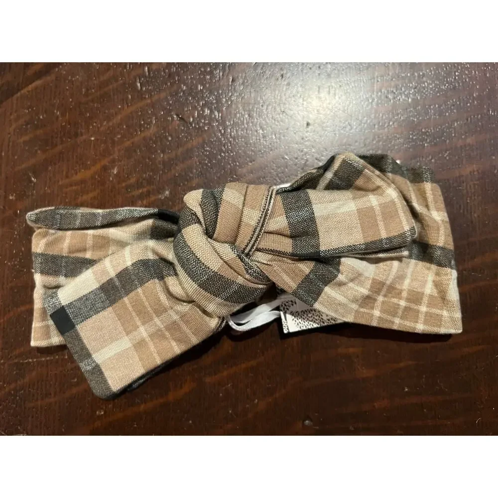 NWT Kate Quinn Elastic Bow Headband Ranch Plaid L Large Bamboo